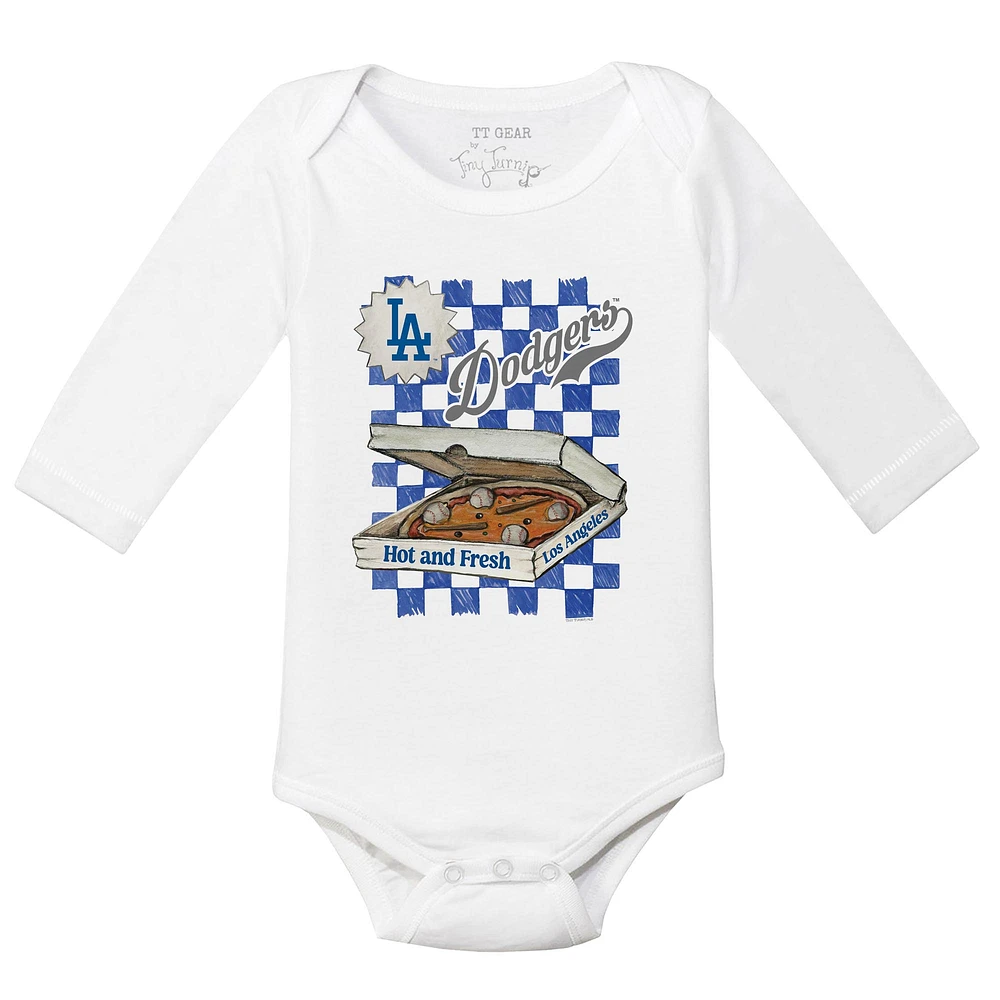 Infant Tiny Turnip White Los Angeles Dodgers Pizza Long Sleeve Bodysuit