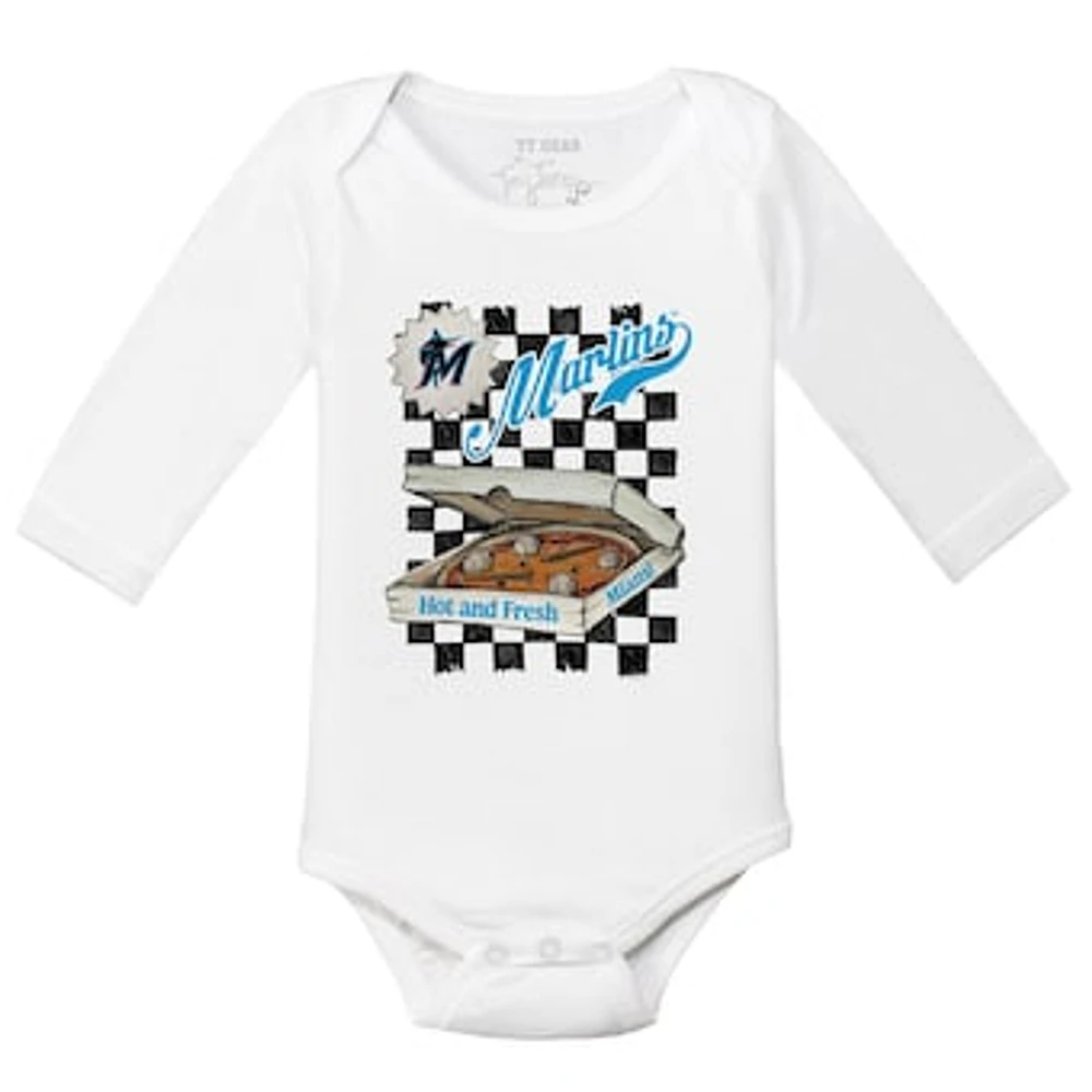 Infant Tiny Turnip White Miami Marlins Pizza Long Sleeve Bodysuit