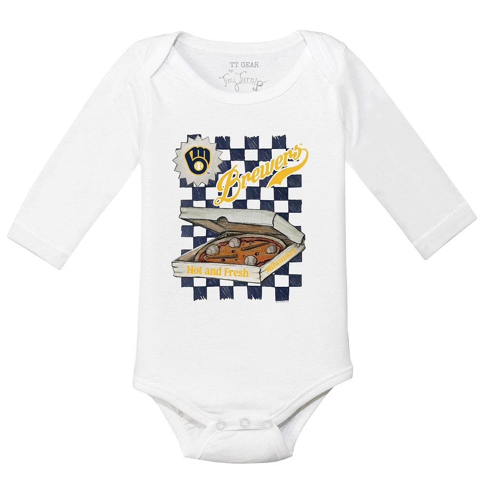 Infant Tiny Turnip White Milwaukee Brewers Pizza Long Sleeve Bodysuit
