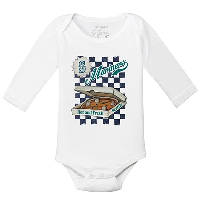 Infant Tiny Turnip White Seattle Mariners Pizza Long Sleeve Bodysuit