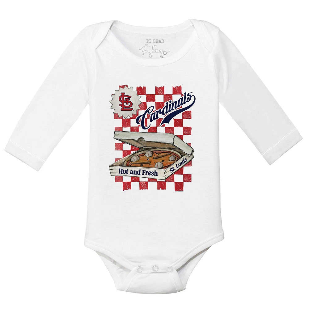 Infant Tiny Turnip White St. Louis Cardinals Pizza Long Sleeve Bodysuit