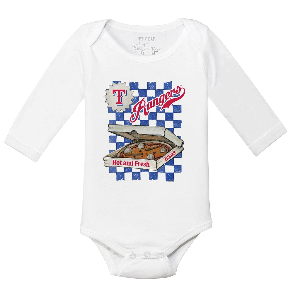 Infant Tiny Turnip White Texas Rangers Pizza Long Sleeve Bodysuit