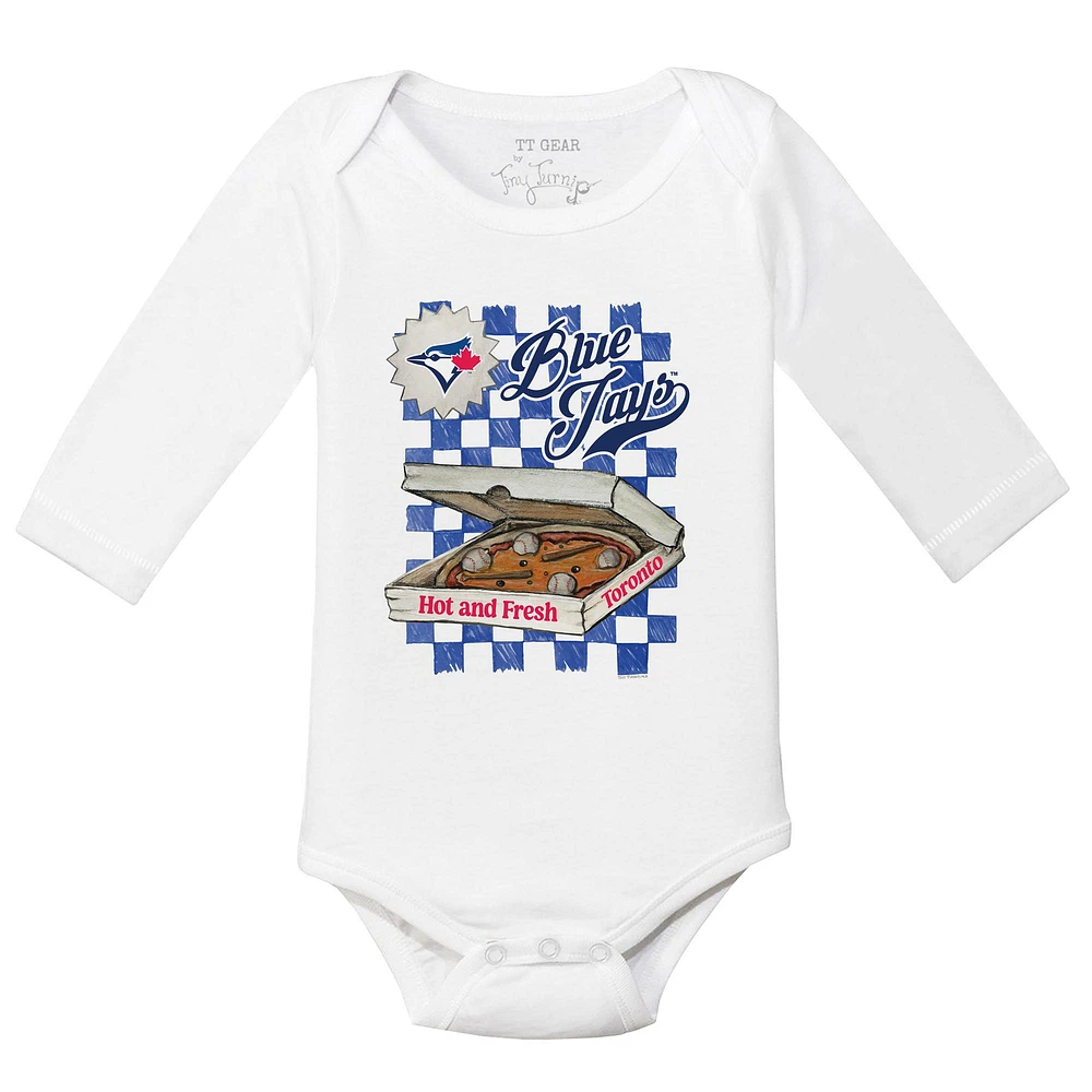 Infant Tiny Turnip White Toronto Blue Jays Pizza Long Sleeve Bodysuit