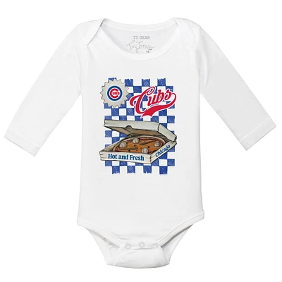 Infant Tiny Turnip White Chicago Cubs Pizza Long Sleeve Bodysuit