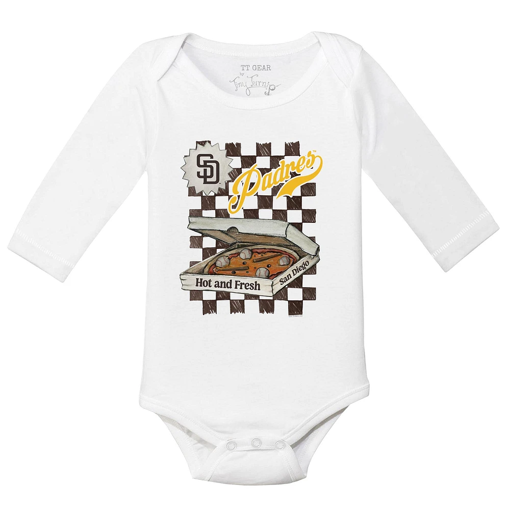 Infant Tiny Turnip White San Diego Padres Pizza Long Sleeve Bodysuit