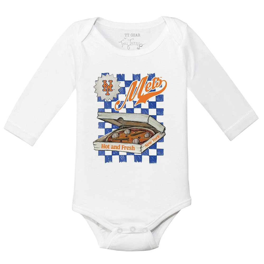 Infant Tiny Turnip White New York Mets Pizza Long Sleeve Bodysuit
