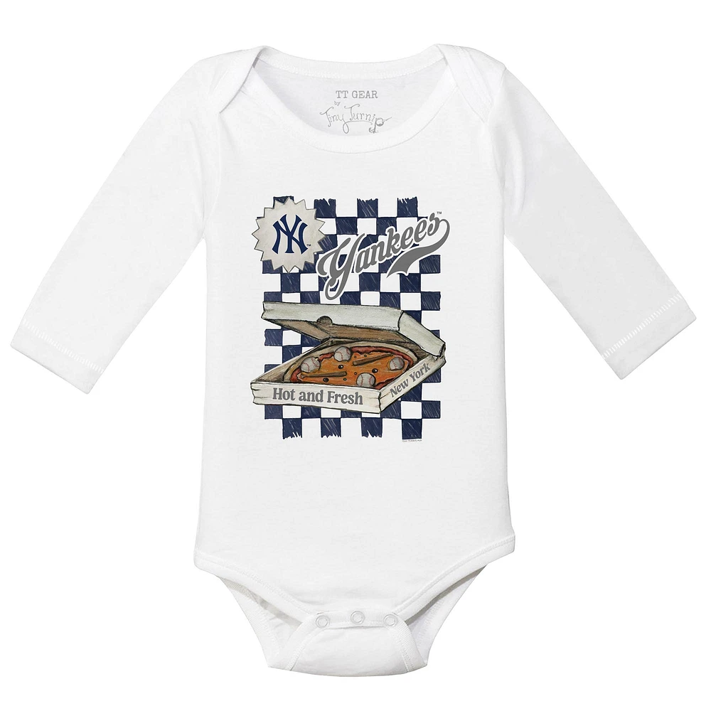 Infant Tiny Turnip White New York Yankees Pizza Long Sleeve Bodysuit