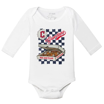 Infant Tiny Turnip White Cleveland Guardians Pizza Long Sleeve Bodysuit