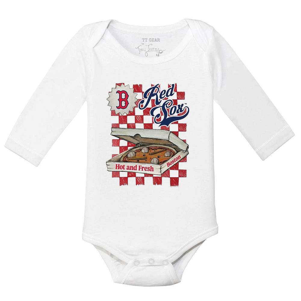 Infant Tiny Turnip White Boston Red Sox Pizza Long Sleeve Bodysuit