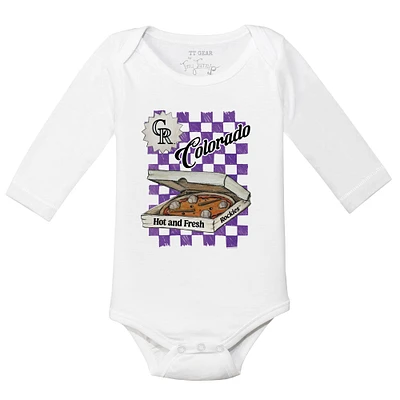 Infant Tiny Turnip White Colorado Rockies Pizza Long Sleeve Bodysuit