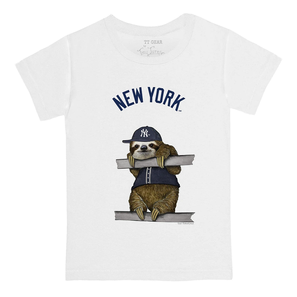 Infant Tiny Turnip White New York Yankees Sloth T-Shirt