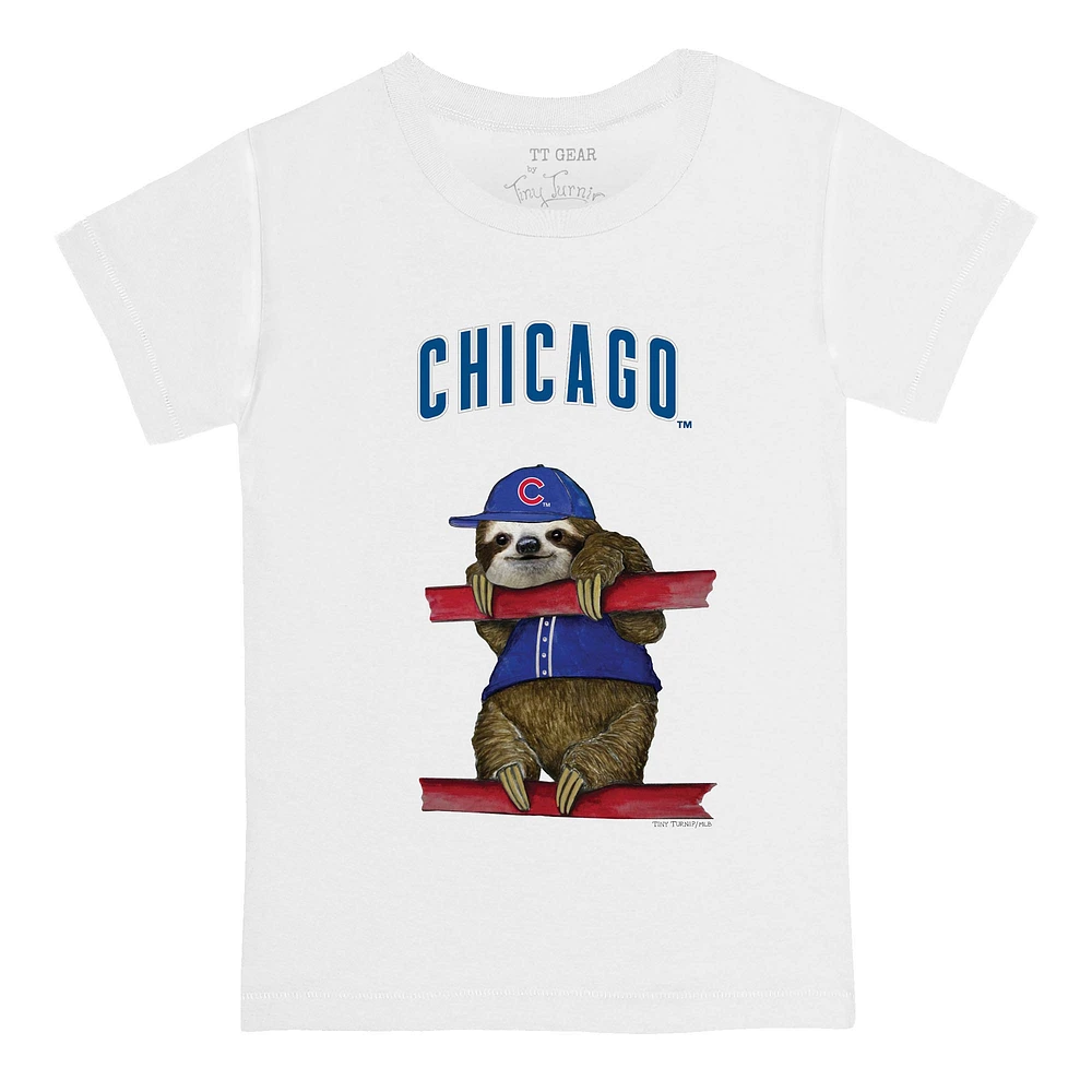 Toddler Tiny Turnip White Chicago Cubs Sloth T-Shirt