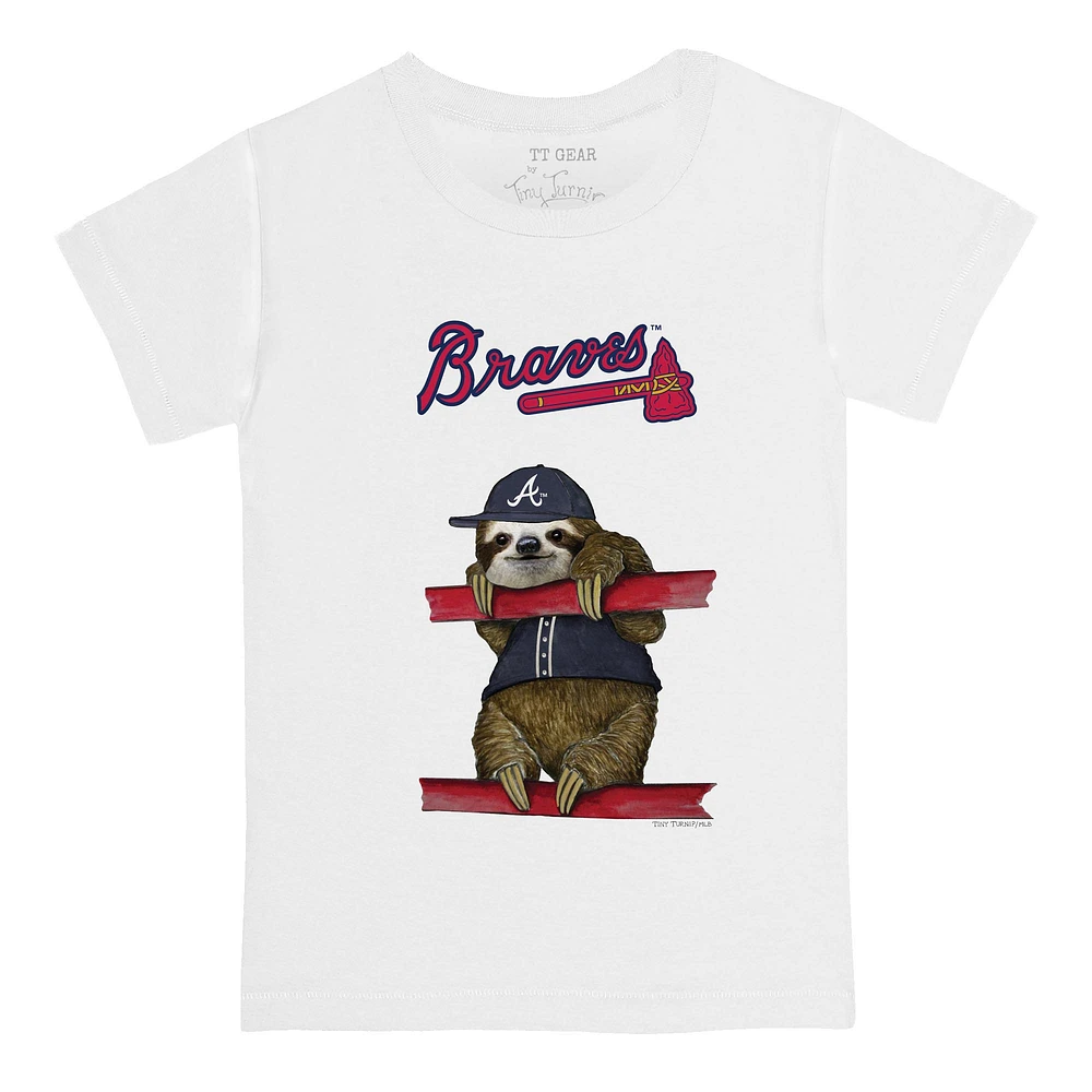 Toddler Tiny Turnip White Atlanta Braves Sloth T-Shirt
