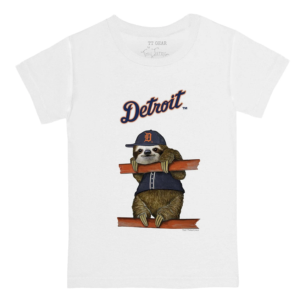 Toddler Tiny Turnip White Detroit Tigers Sloth T-Shirt
