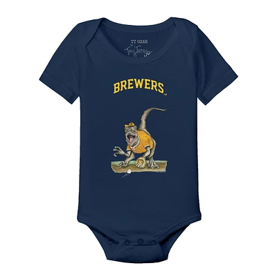 Infant Tiny Turnip Navy Milwaukee Brewers Velociraptor Bodysuit