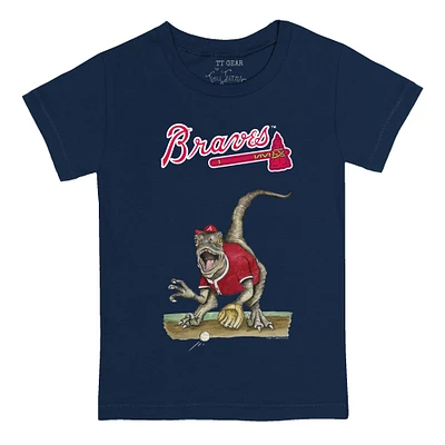 Infant Tiny Turnip Navy Atlanta Braves Velociraptor T-Shirt