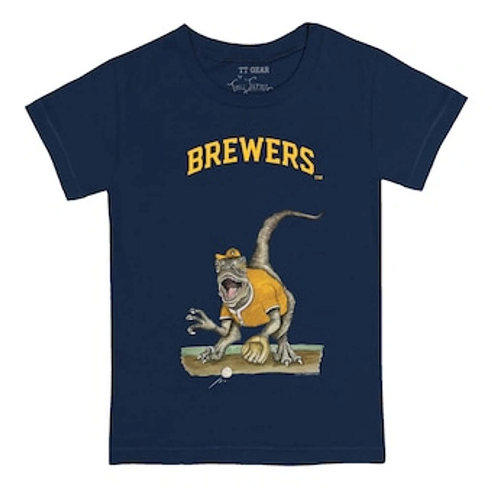 Toddler Tiny Turnip Navy Milwaukee Brewers Velociraptor T-Shirt