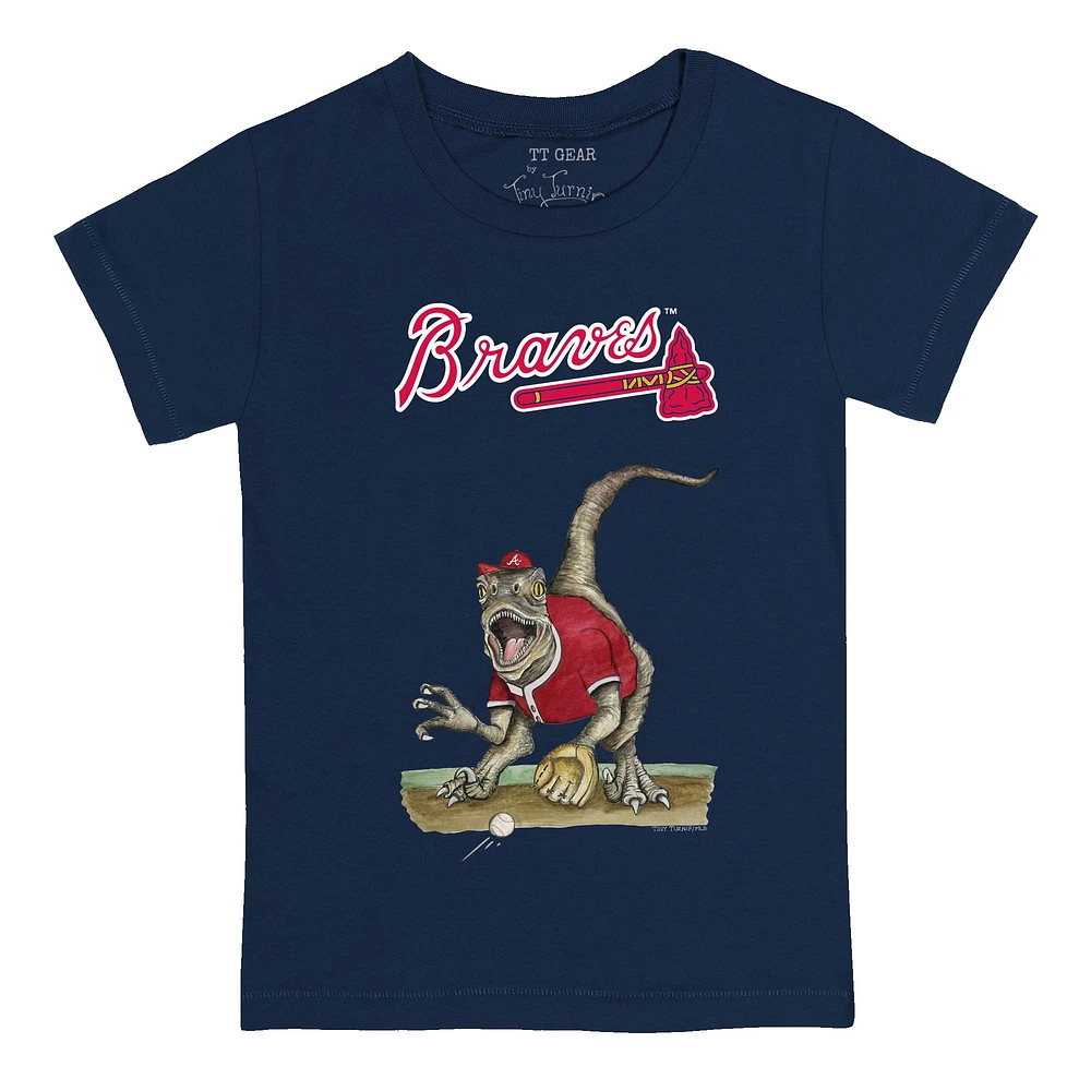 Toddler Tiny Turnip Navy Atlanta Braves Velociraptor T-Shirt