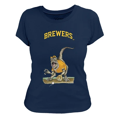Women's Tiny Turnip Navy Milwaukee Brewers Velociraptor T-Shirt