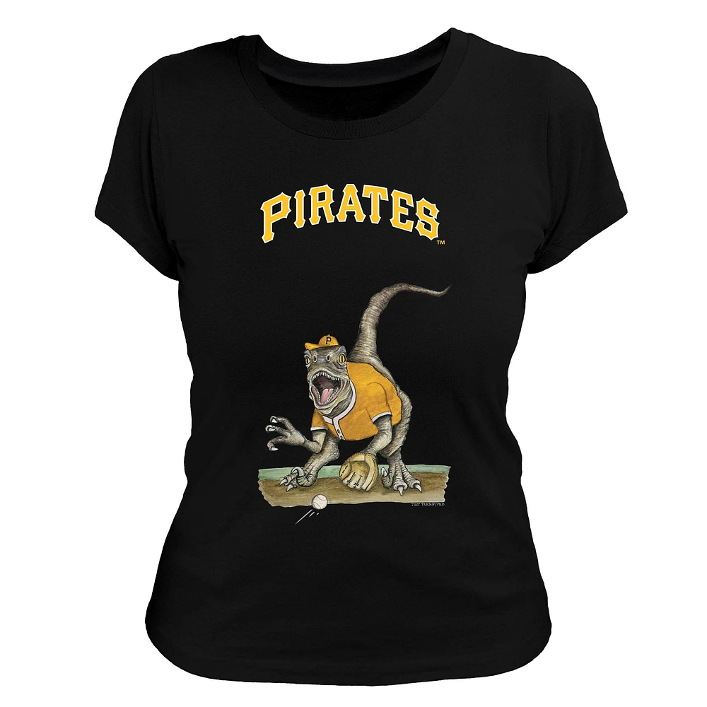 Women's Tiny Turnip Black Pittsburgh Pirates Velociraptor T-Shirt