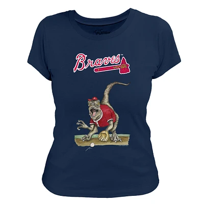 Women's Tiny Turnip Navy Atlanta Braves Velociraptor T-Shirt