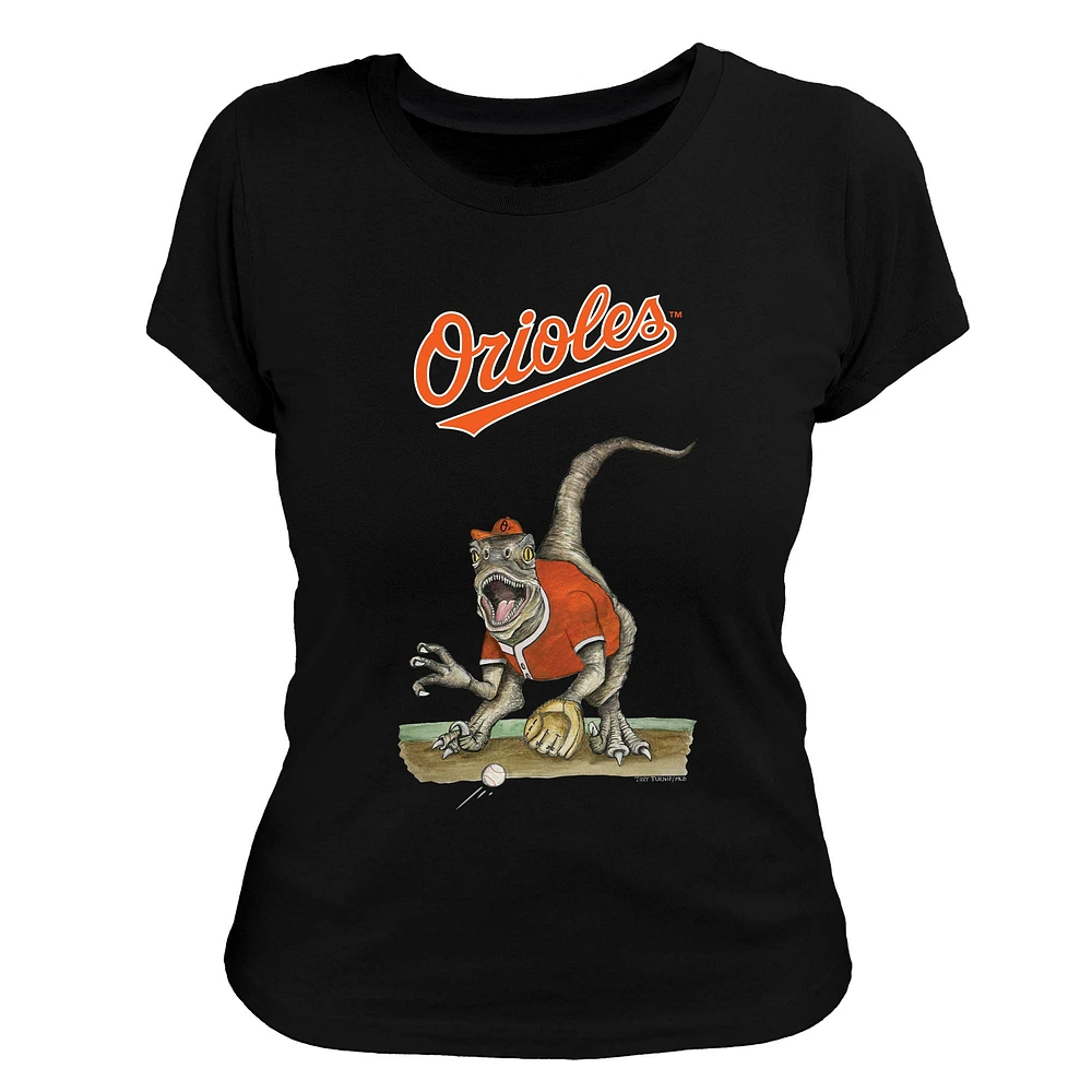 Women's Tiny Turnip Black Baltimore Orioles Velociraptor T-Shirt