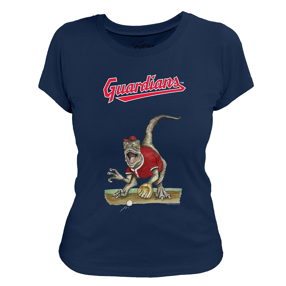 Women's Tiny Turnip Navy Cleveland Guardians Velociraptor T-Shirt