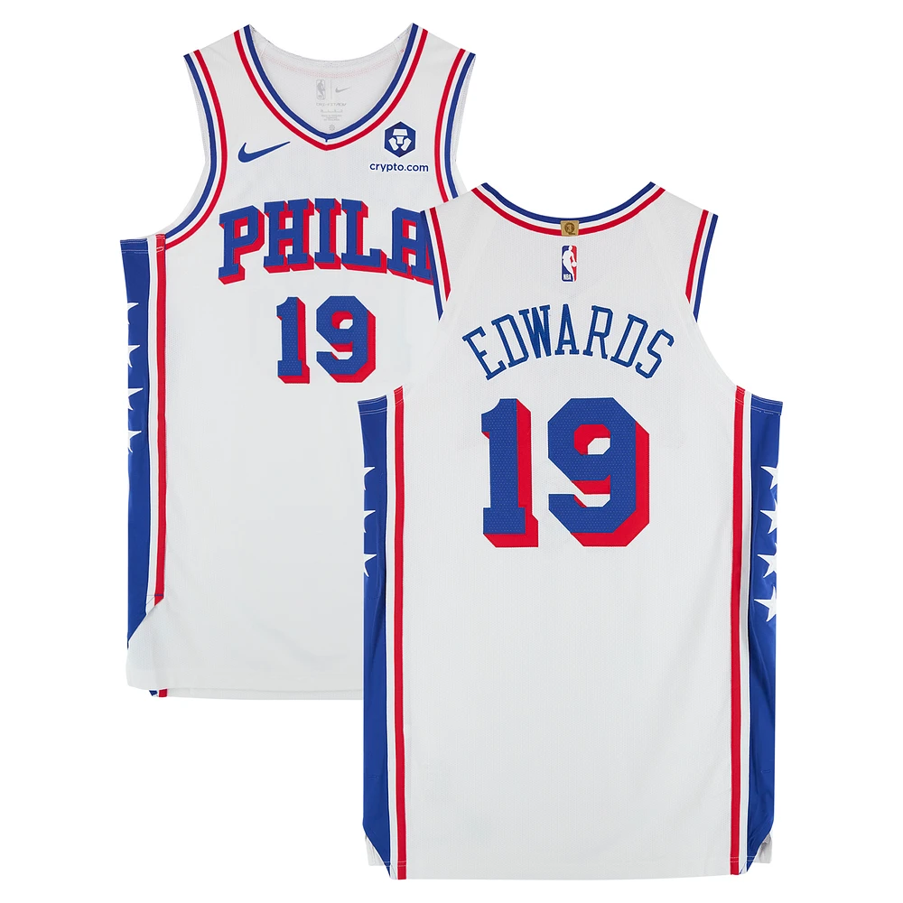 Justin Edwards Philadelphia 76ers Game-Used #19 White Nike Jersey vs. New Orleans on Pelicans on March 24, 2025 - Size 48+4