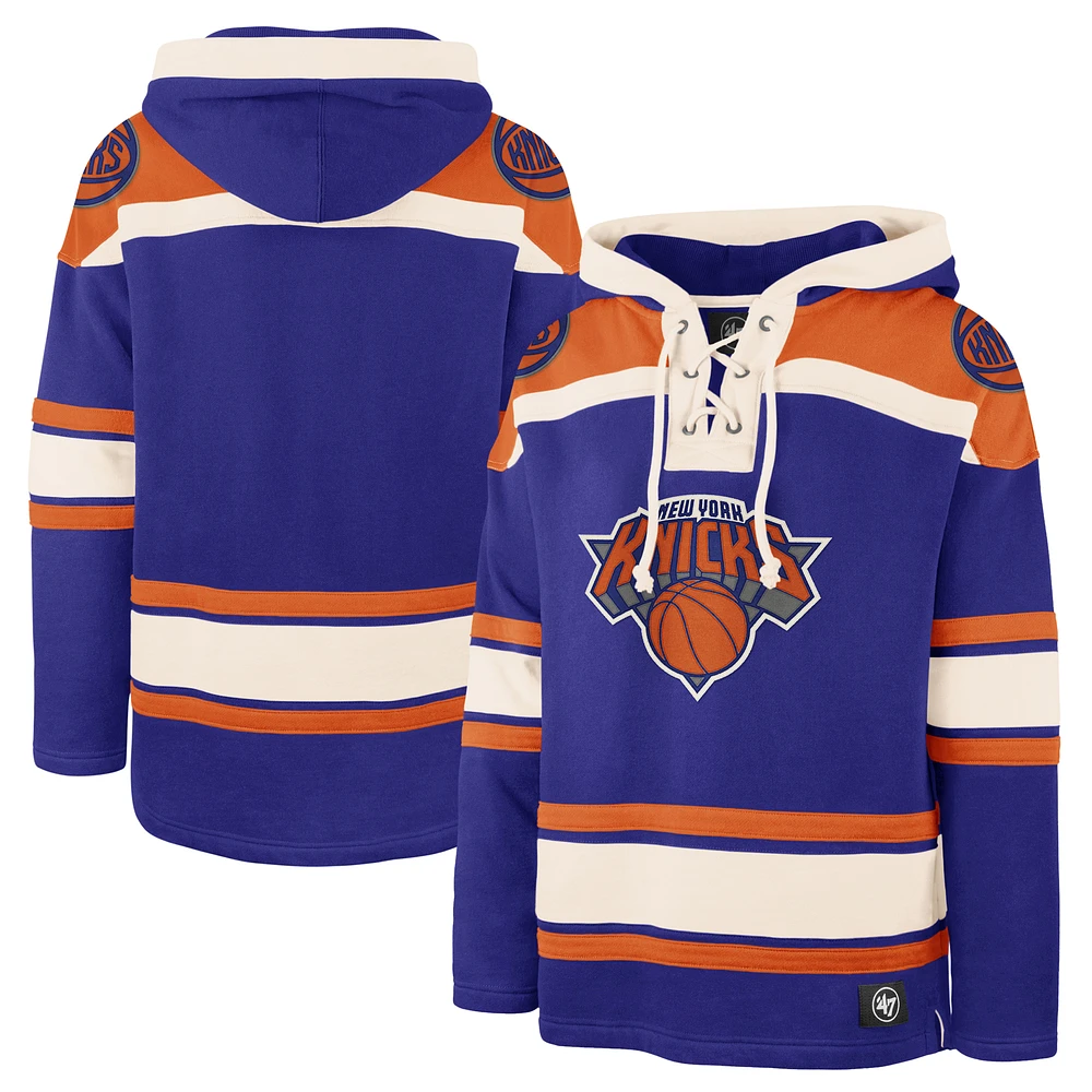 Men's '47 Royal New York Knicks Superior Lacer Pullover Hoodie