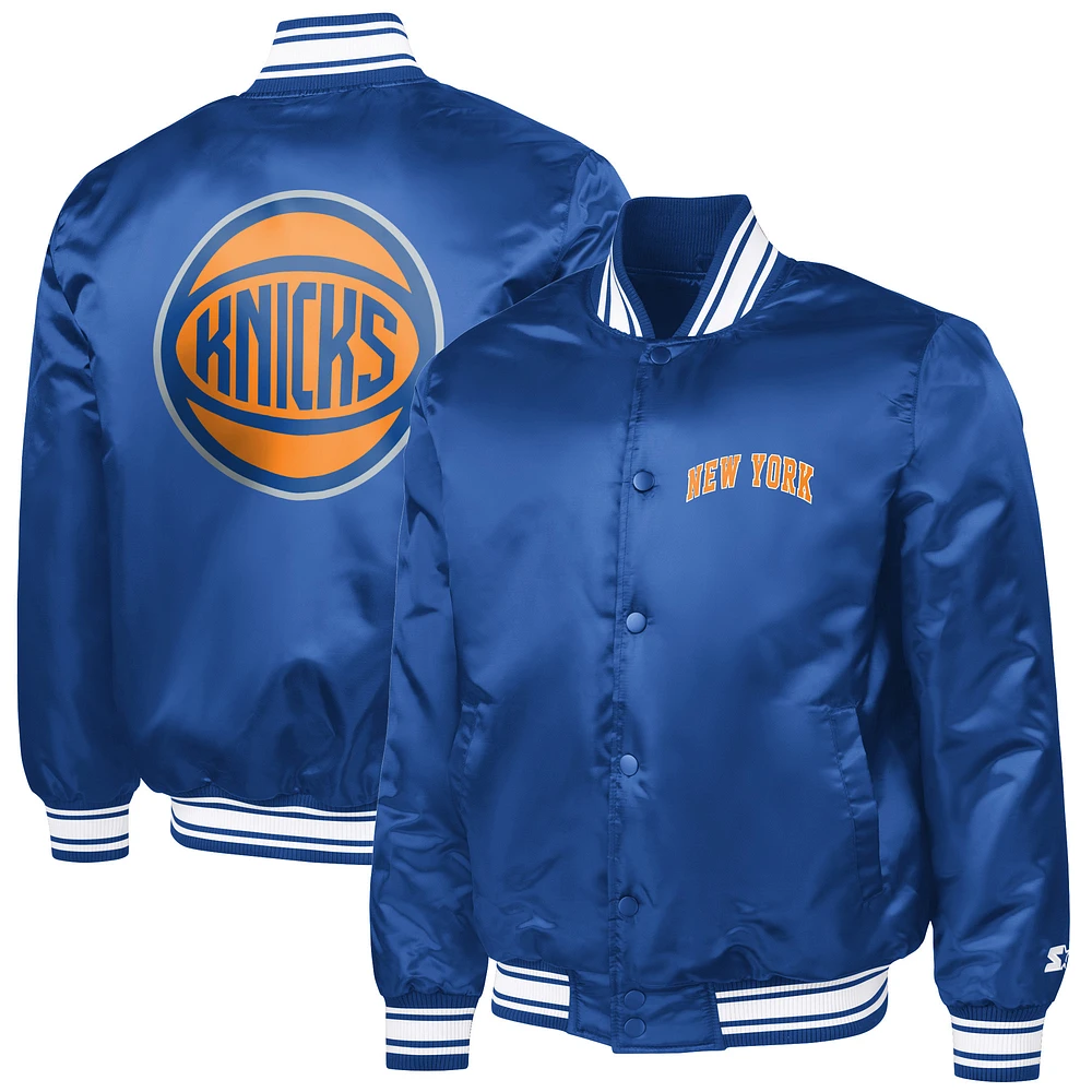 Men's Starter Blue New York Knicks Basketball Logo Varsity Full-Snap Jacket