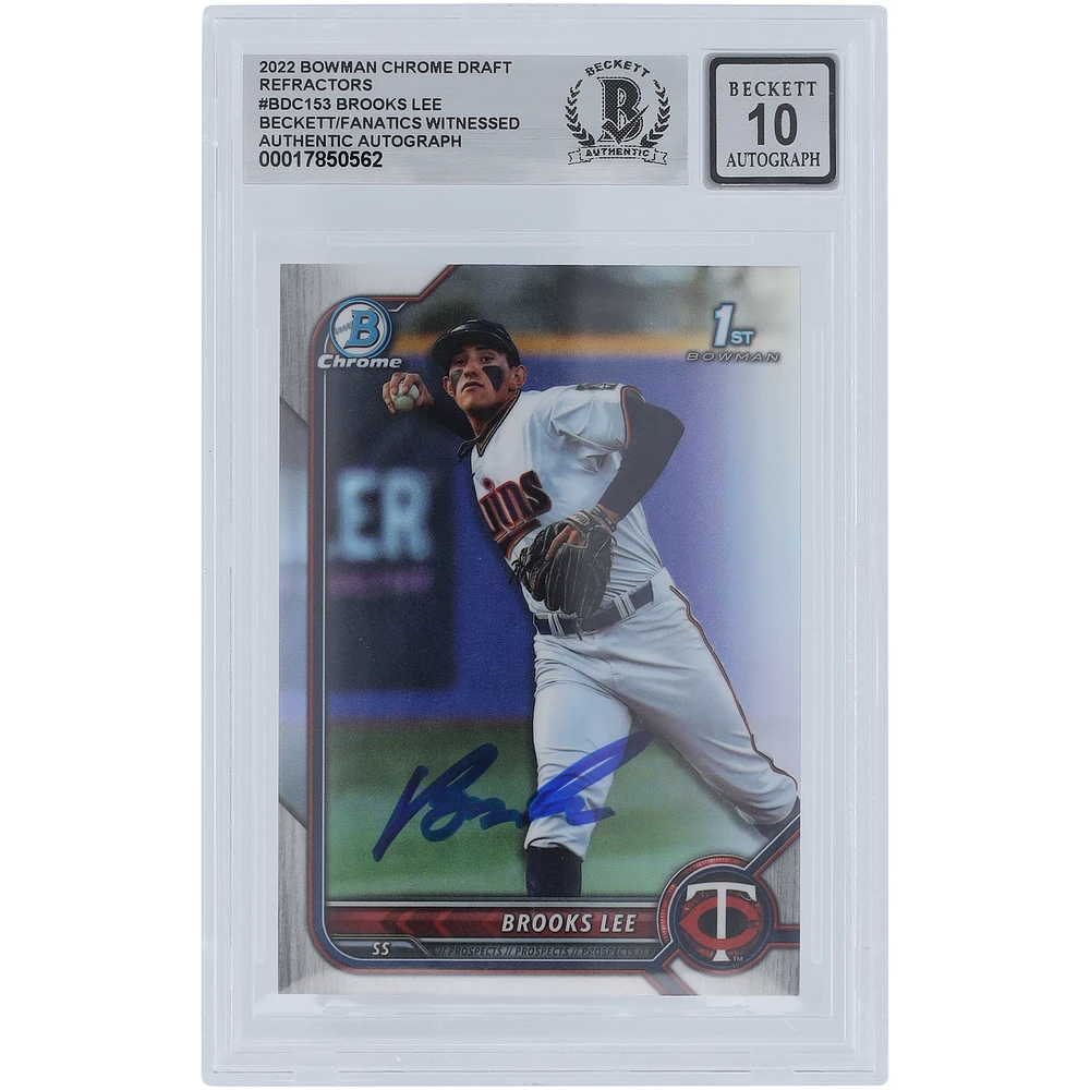 Brooks Lee Minnesota Twins Autographed 2022 Topps Bowman Chrome 1st Bowman Refractors #BDC-153 Beckett Fanatics Witnessed Authenticated 10 Card