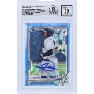 Jasson Domínguez New York Yankees Autographed 2021 Topps Bowman Chrome Sapphire Prospects #BCP-13 Beckett Fanatics Witnessed Authenticated 10 Card