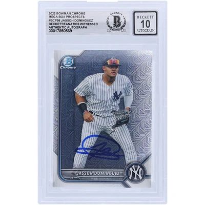 Jasson Domínguez New York Yankees Autographed 2022 Topps Bowman Chrome Mega Box Prospects #BCP-98 Beckett Fanatics Witnessed Authenticated 10 Card