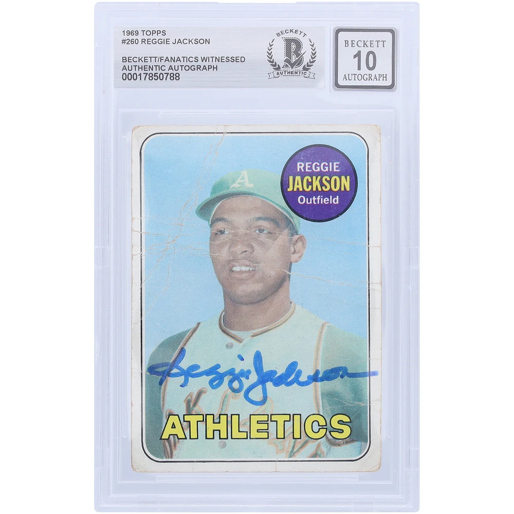 Reggie Jackson Oakland Athletics Autographed 1969 Topps #260 Beckett Fanatics Witnessed Authenticated 10 Rookie Card