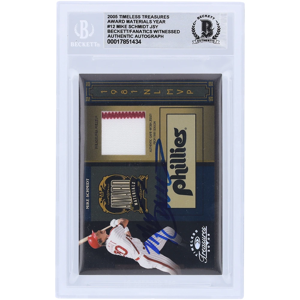 Mike Schmidt Philadelphia Phillies Autographed 2005 Donruss Timeless Treasures Award Materials 1981 GU Dual Color Relic #AM-12 #/81 Beckett Fanatics Witnessed Authenticated 10 Card