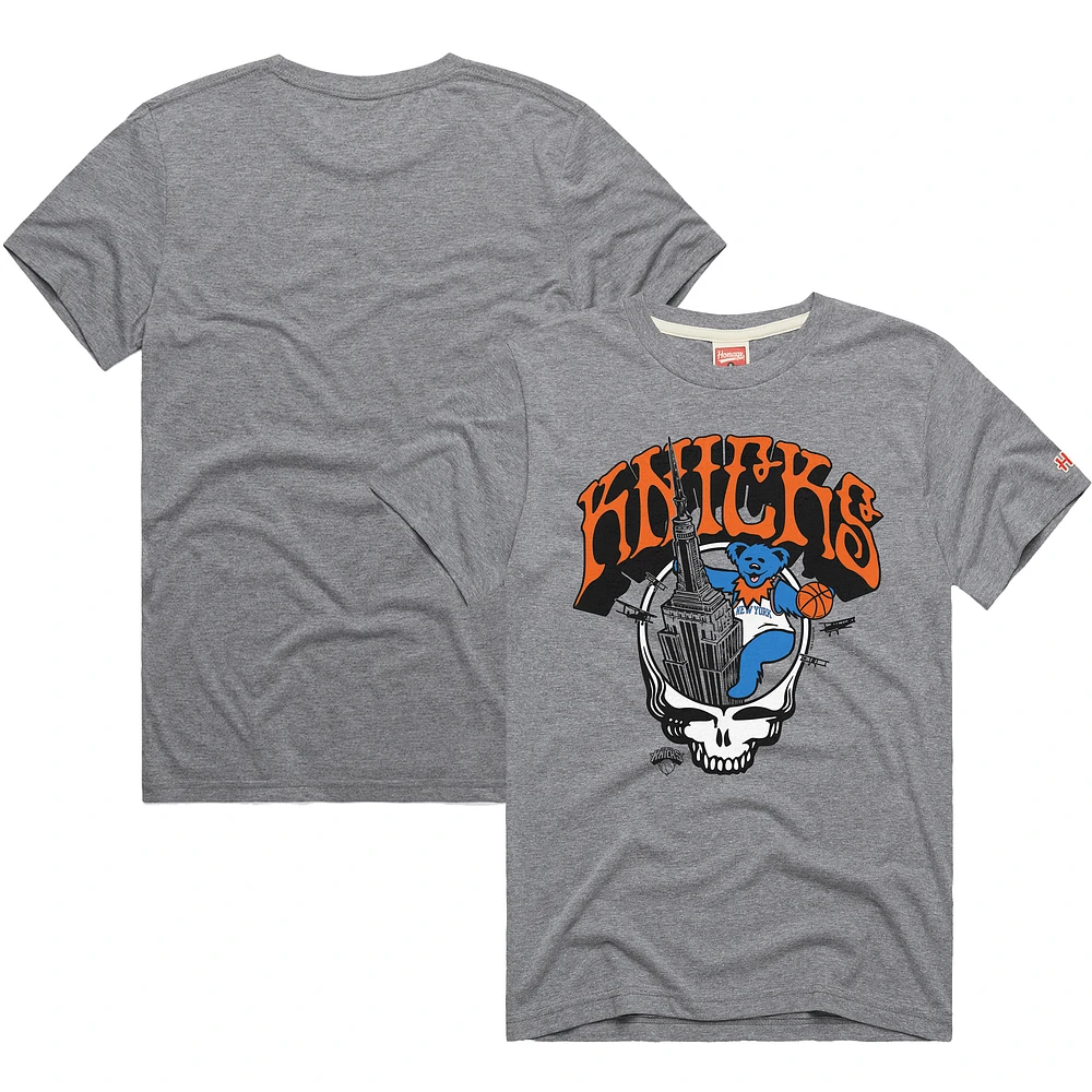 Men's Homage Gray New York Knicks x Grateful Dead Skull Tri-Blend T-Shirt