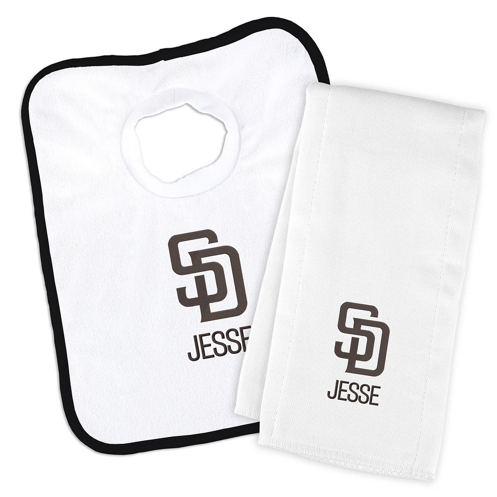 Infant Chad & Jake /White San Diego Padres Personalized Bib & Burp Cloth Set
