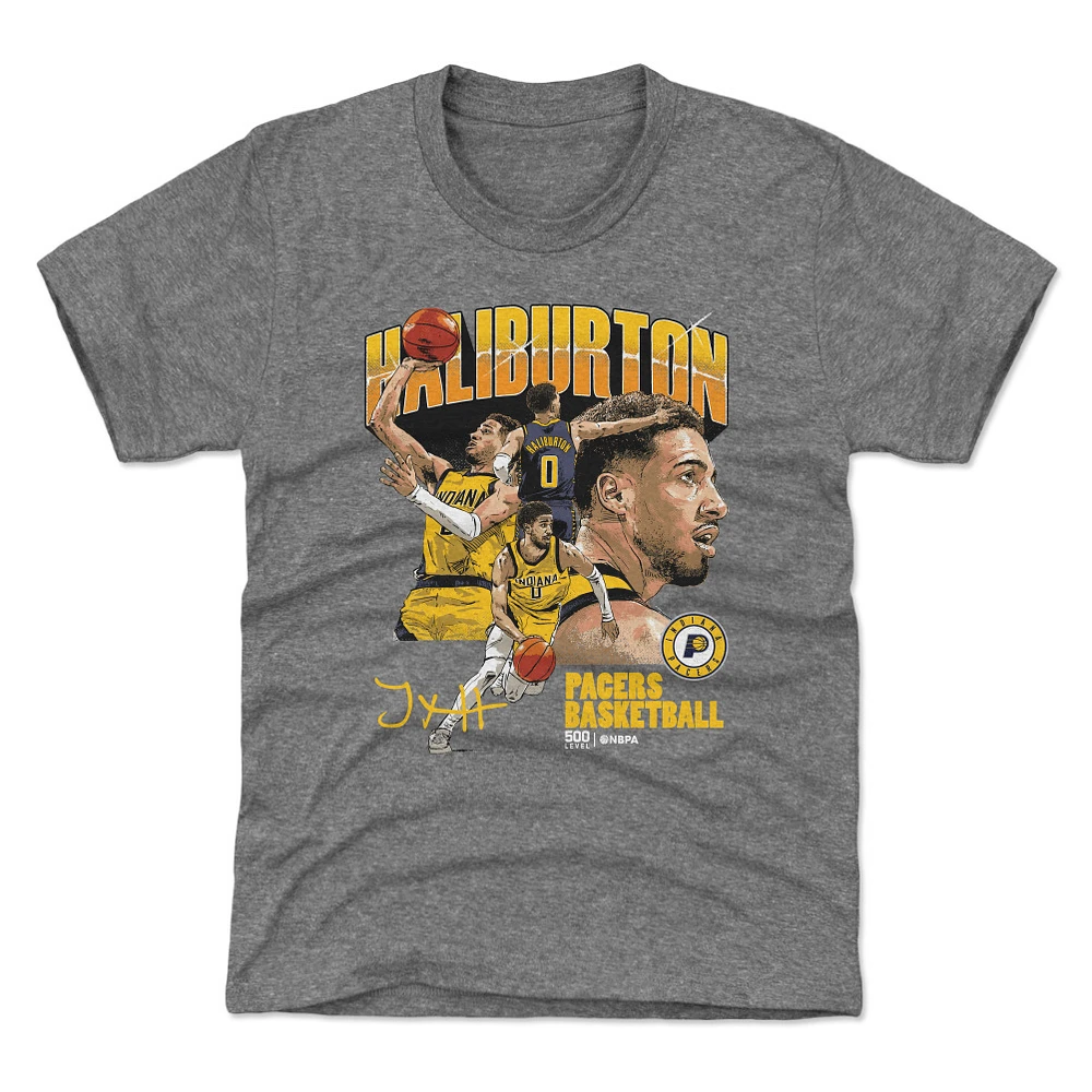 Youth 500 Level Tyrese Haliburton Gray Indiana Pacers Collage T-Shirt
