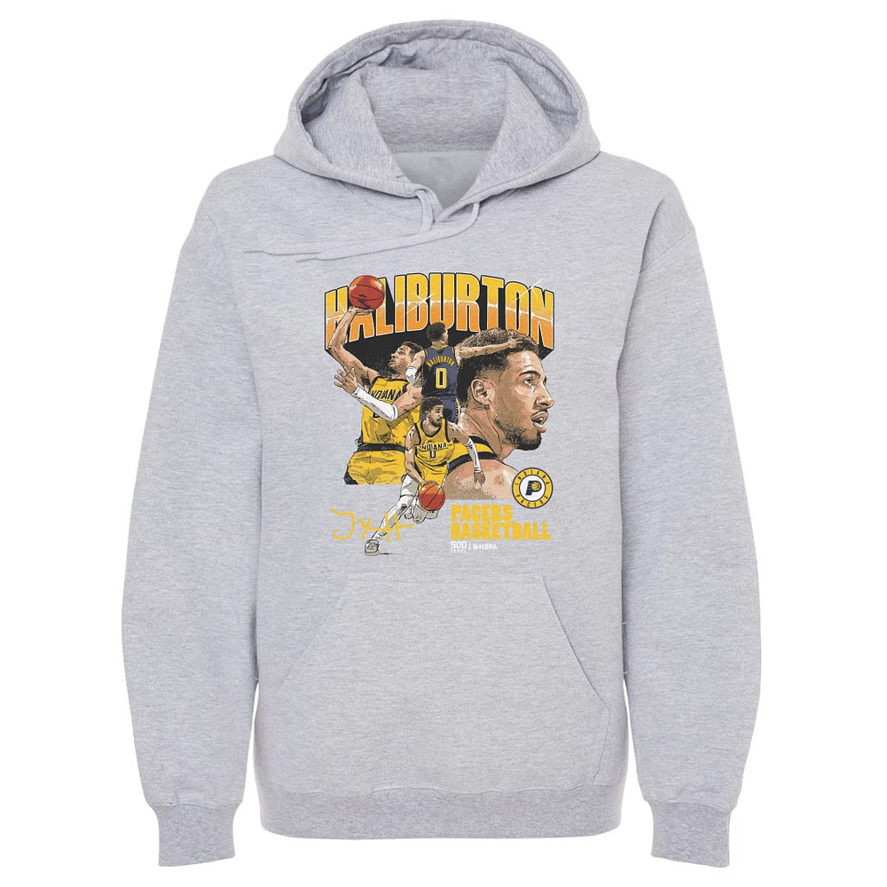 Men's 500 Level Tyrese Haliburton Gray Indiana Pacers Collage Pullover Hoodie