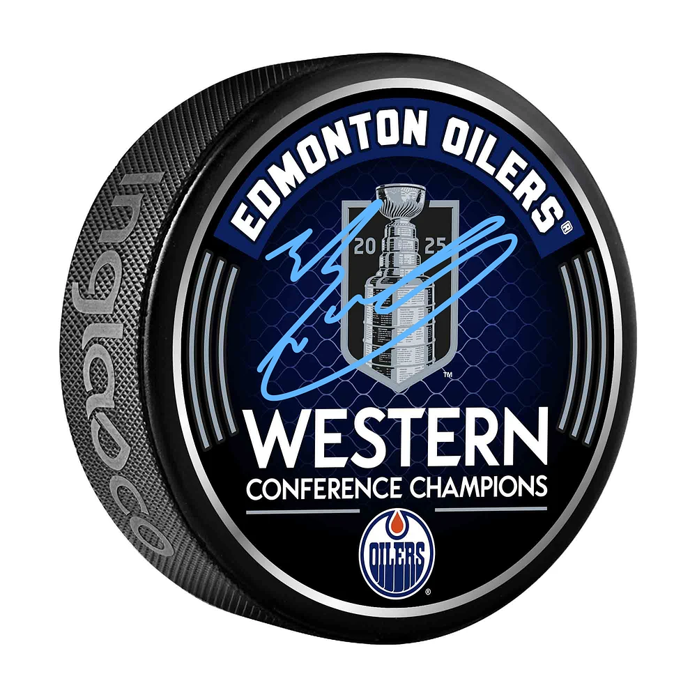 Evan Bouchard Edmonton Oilers Autographed 2025 Western Conference Champions Hockey Puck