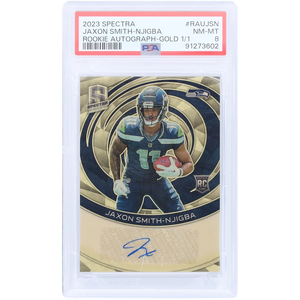 Jaxon Smith-Njigba Seattle Seahawks Autographed 2023 Panini Spectra Gold Vinyl #RAU-JSN #1/1 PSA Authenticated 8 Rookie Card