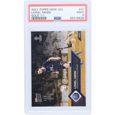 Lionel Messi Paris Saint-Germain 2021 Topps Now UCL Gold #47 #1/1 PSA Authenticated 9 Card