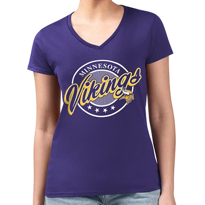 Women's G-III 4Her by Carl Banks Purple Minnesota Vikings Super-Slim Fit Lightweight Pinstripe Circle V-Neck T-Shirt