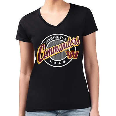 Women's G-III 4Her by Carl Banks Black Washington Commanders Super-Slim Fit Lightweight Pinstripe Circle V-Neck T-Shirt