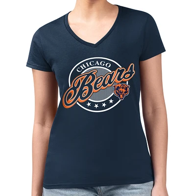 Women's G-III 4Her by Carl Banks Navy Chicago Bears Super-Slim Fit Lightweight Pinstripe Circle V-Neck T-Shirt