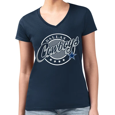 Women's G-III 4Her by Carl Banks Navy Dallas Cowboys Super-Slim Fit Lightweight Pinstripe Circle V-Neck T-Shirt