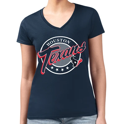 Women's G-III 4Her by Carl Banks Navy Houston Texans Super-Slim Fit Lightweight Pinstripe Circle V-Neck T-Shirt