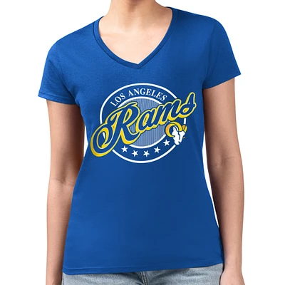 Women's G-III 4Her by Carl Banks Royal Los Angeles Rams Super-Slim Fit Lightweight Pinstripe Circle V-Neck T-Shirt