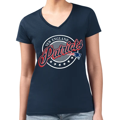 Women's G-III 4Her by Carl Banks Navy New England Patriots Super-Slim Fit Lightweight Pinstripe Circle V-Neck T-Shirt
