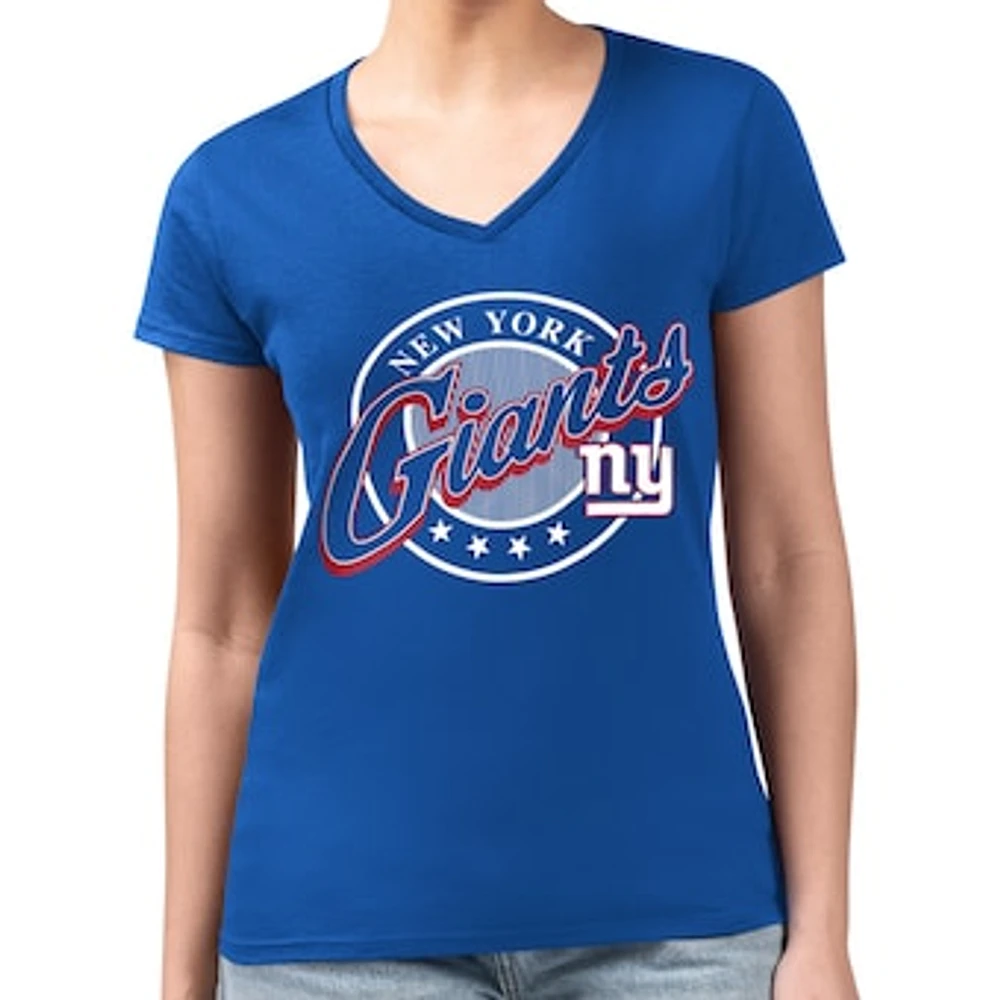 Women's G-III 4Her by Carl Banks Royal New York Giants Super-Slim Fit Lightweight Pinstripe Circle V-Neck T-Shirt